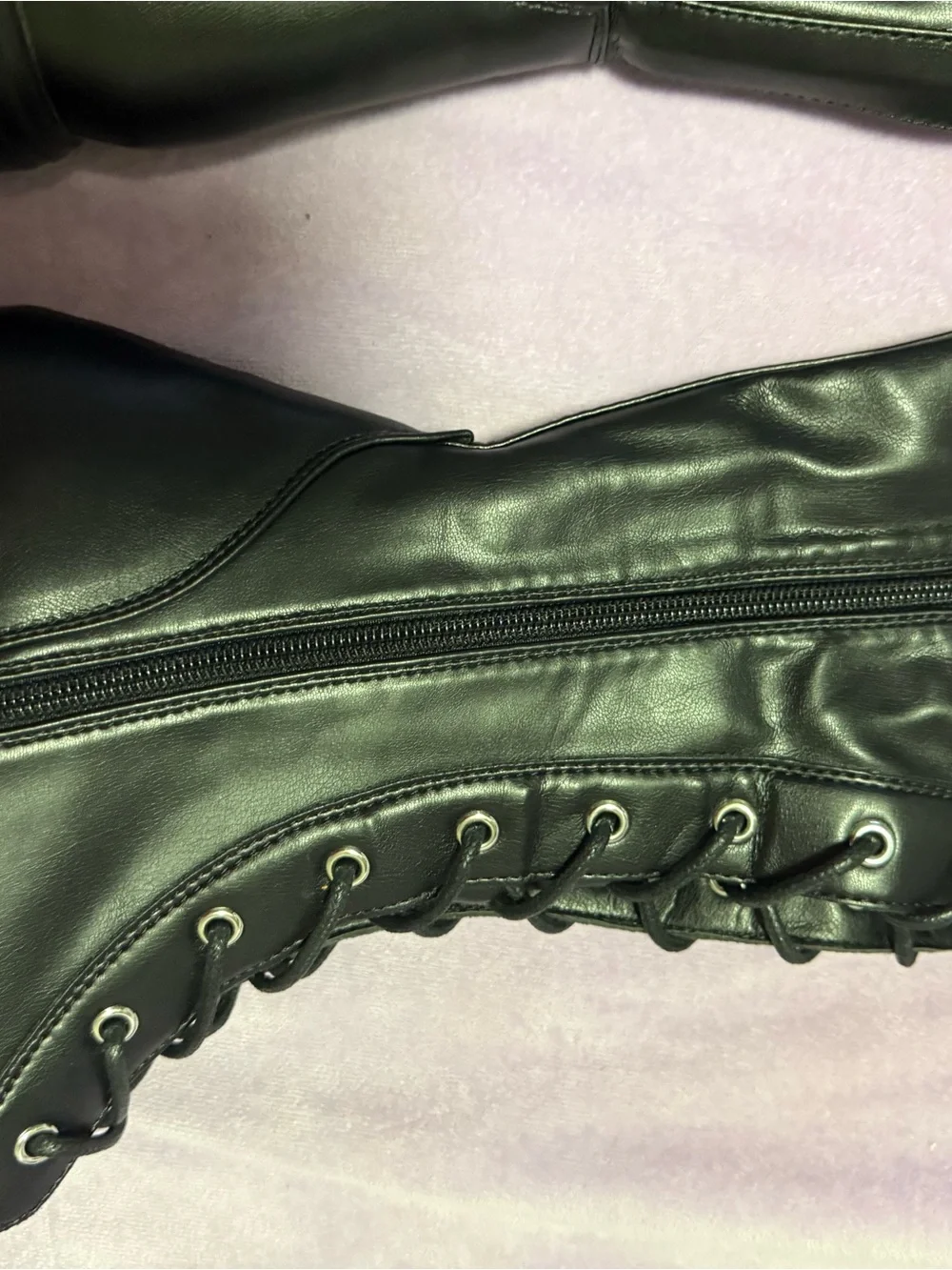 Sexy Black Thigh-High Lace-Up Combat Boots With Pockets Size 8 NWOT